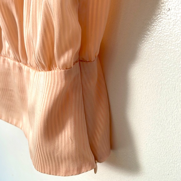 SISLEY | Women’s Peach Striped Puff Sleeve Keyhole Fitted Side Zipper Blouse S - Picture 6 of 9